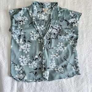 LOFT Teal and White Blossom Top